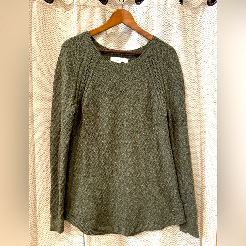 Olive Sweater with Gold Sparkle Detail